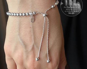 Silver Knot Bracelet, Silver Ball Chain, Adjustable Bracelet, Everyday Jewelry