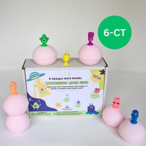 Organic Kids Bath Bomb Set: Alien Toy Surprise, Lavender Chamomile