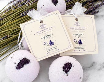 Lavender Amethyst Crystal Bath Bomb · Muscle Soak · Reiki Infused Crystal · Stress Relief Bath · Handmade Self Care Gift