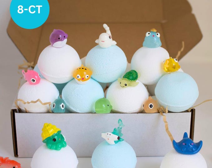 Sea Creature Kids Bath Bombs with Toy Inside, Ocean Bath Bomb Gift Set for Kids, Surprise Bath Bombs, Birthday Gift, Party Favors, Bath Toys
