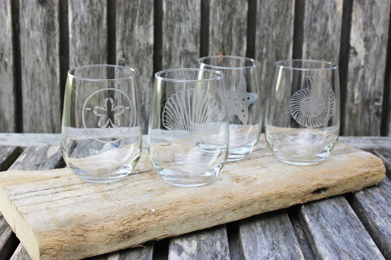 Seashell Etched Glasses Coastal Wine Glass Gift for Mom Sea Etsy