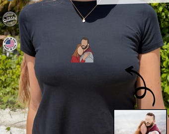 Besticktes Foto Baby T-Shirt, Benutzerdefiniertes Familien T-Shirt, personalisiertes Geschenk, Handgefertigtes Faden Porträt T-Shirt zum Muttertag, Benutzerdefiniertes Y2K Crop Top
