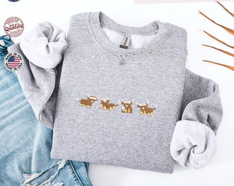 Sudadera bordada de vaca de las Tierras Altas: sudadera Western Highland Cows, sudadera con capucha Cow Mom, sudadera blanqueada Highland Cow