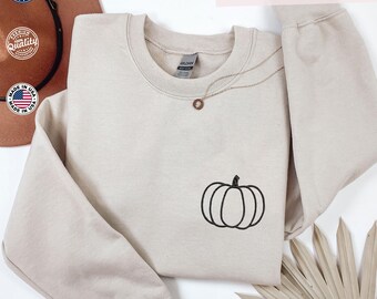 Sudadera con capucha y bordado de calabaza, sudadera con capucha de calabaza de otoño, sudadera minimalista de otoño, regalo de calabaza, regalo bordado, regalo de Halloween, regalo de otoño