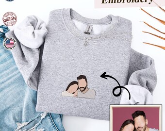 Besticktes Foto-Sweatshirt, benutzerdefiniertes Familien-Sweatshirt, personalisiertes Geschenk für Mutter, Faden-Porträt-Hoodie zum Muttertag
