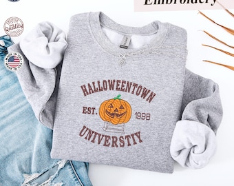 Halloweentown University Embroidered Sweatshirt, Spooky Season Gifts, Halloween Vintage Pumpkin Embroidery Hoodie, Cozy Aesthetic Sweatshirt