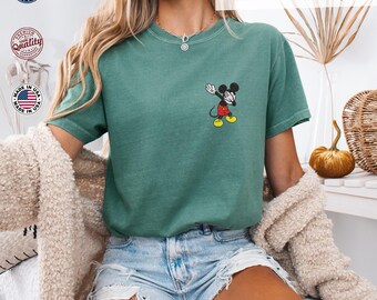 Lustiges Tupfer Mickey gesticktes Komfort Farben T-Shirt - Familie passendes Disney Shirt, besticktes T-Shirt, Urlaubs Geschenkidee für Disney-Liebhaber