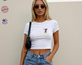Grappig geborduurd Mickey-babyshirt met schar – Y2K-bijpassend Disney-shirt, geborduurd T-shirt, vakantiecadeau-idee voor Disney-liefhebbers
