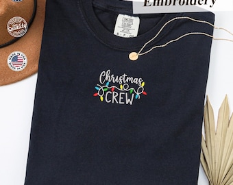Embroidered Comfort Colors Christmas Family Shirt, Christmas Crew Shirt, Xmas Squad Shirt, Christmas Lights T-Shirt, Holiday Shirt