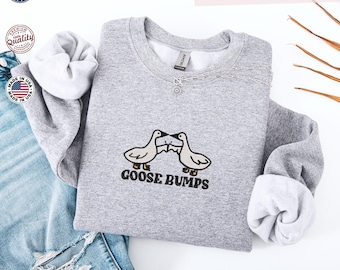 Sudadera bordada con piel de gallina: sudadera divertida con diseño de ganso, sudadera divertida con diseño de ganso, sudadera divertida con diseño de mejores amigos, regalo para amantes de los gansos.