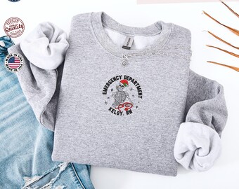Embroidered Sweatshirt, Emergency Department Xmas Design Sweatshirt, Nurse Christmas Hoodie, Personalized Nurse Gifts Xmas Sweatshirt