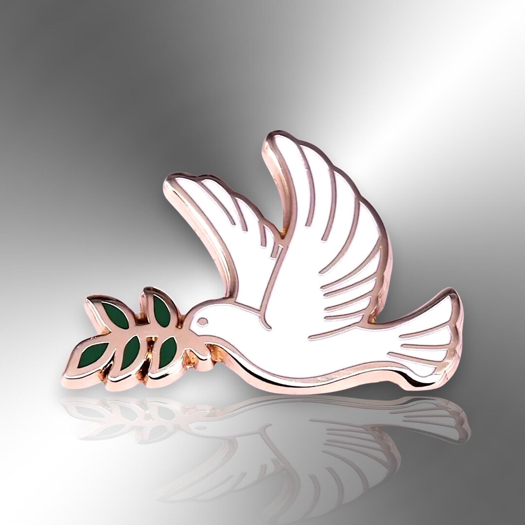 Peace Dove With Olive Branch Hard Enamel Lapel Pin, Bird Badge Brooch ...