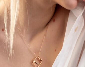 Geometric Diamond Pendant Necklace | Minimalist Jewellery | Gold Silver Rose Gold Necklace | Modern Gift for Her | Ring Holder Necklace