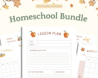 Homeschool Planner Bundle | Homeschool Portfolio Bundle | Printable Planner | Lesson Plan Template | Homework Tracker | Daily Report