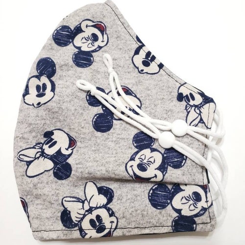 Mouse Gray Face Mask Covering 100% Cotton Adjustable Elastic Washable Breathable Adult Child Toddler Sizes Pop Culture