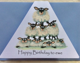 Happy Birthday to ewe triangular shaped greetings card by UK artist Mark Denman. Can be personalised on the inside or front if required.