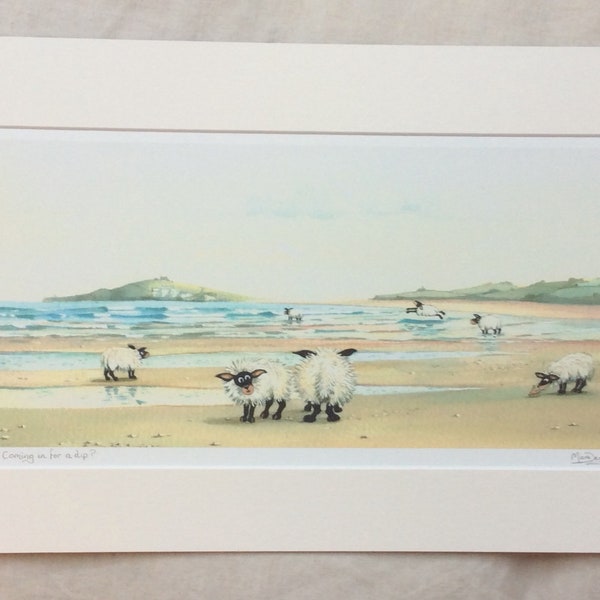 Coming in for a dip signed print from a watercolour  by UK Artist Mark Denman