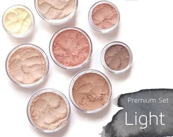 Mineral Makeup Premium Set - Light | Foundation | Blush | Sheer Powder | Bronzer | Eyeshadow | Under Eye Concealer