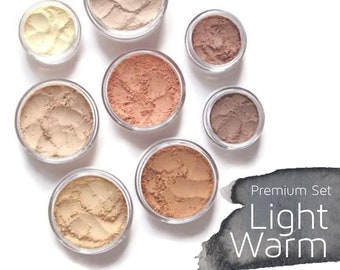 Mineral Makeup Premium Set - Light Warm | Foundation | Blush | Sheer Powder | Bronzer | Eyeshadow | Under Eye Concealer