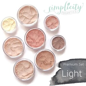 Mineral Makeup Premium Set - Light | Foundation | Blush | Sheer Powder | Bronzer | Eyeshadow | Under Eye Concealer