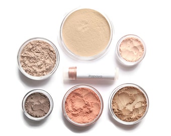 Mineral Makeup Premium - Choose your own shades // Foundation, Sheer Powder, Blush,  Two Eyeshadows, Bronzer, and Vegan Lip Balm