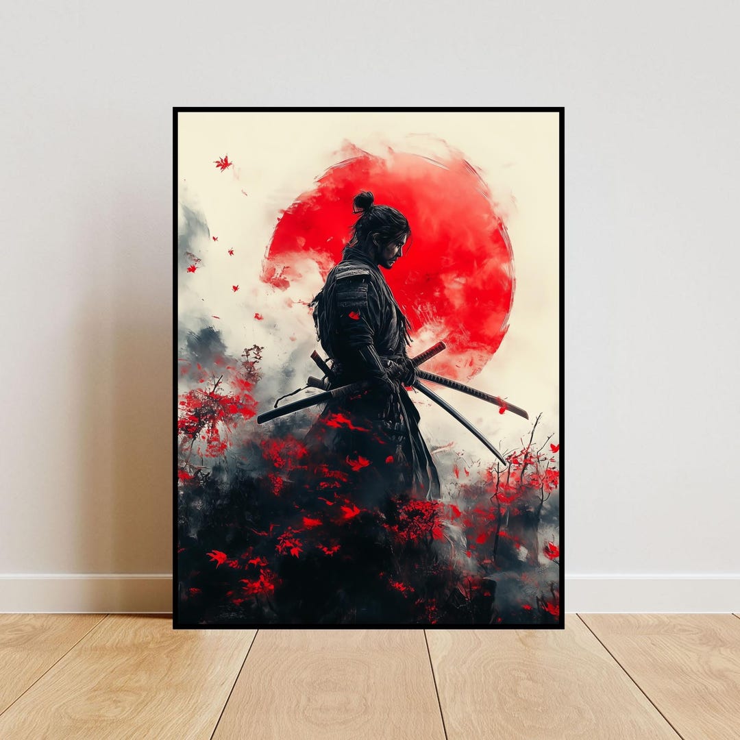Japanese Samurai Warrior Art Print – Striking Red & Black Design ...