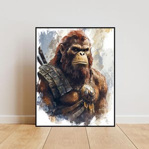 Orangutan warrior portrait watercolor style, wall art, 1 high quality jpg, digital download for printing, animal poster 003