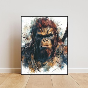 pack of 10 Warrior orangutan portrait watercolor style, wall art, 10 jpg 300dpi, digital download for print, animal poster 004