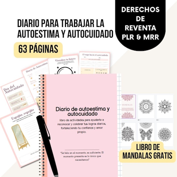 Diario de Autoestima y Autocuidado, Diario de Inteligencia Emocional, Diario de Emociones, Salud mental, PLR & MRR, Derecho de reventa