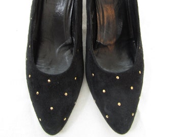 Size 5B, NEIMAN MARCUS Vintage Gold Studded Shoes