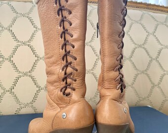 Size 6M, UGG Australia Genuine Calf Leather Camel Colored Wedge Boot