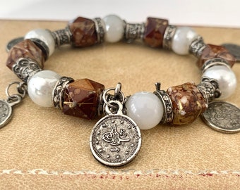 Brown Natural Quartz Stone Charm Bracelet