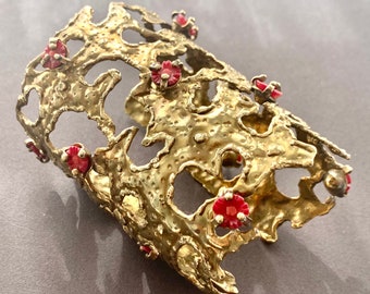 South Indian Red Coral and Gold Metal Dipped Cuff Bracelet