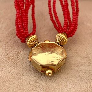 Petite Size Small, 14K South Indian GOLD Vermeil and RED Glass Seed Bead Necklace image 7