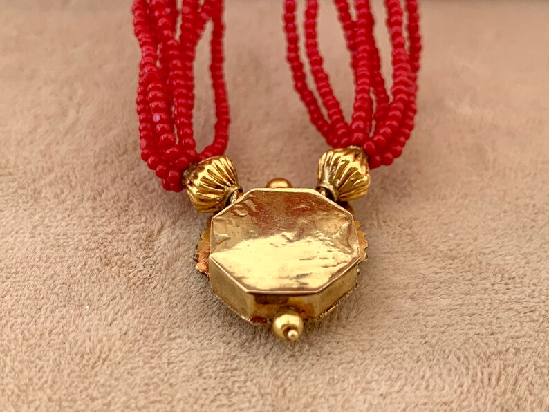 Petite Size Small, 14K South Indian GOLD Vermeil and RED Glass Seed Bead Necklace image 7