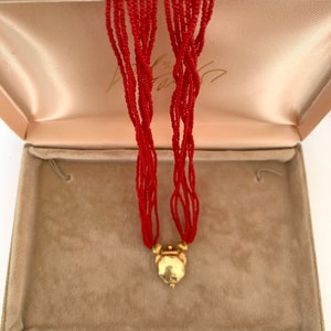 Petite Size Small, 14K South Indian GOLD Vermeil and RED Glass Seed Bead Necklace image 10