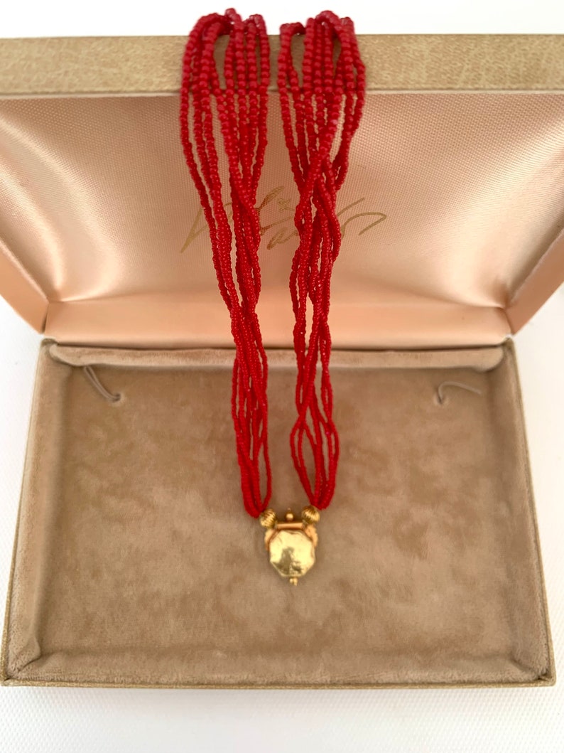 Petite Size Small, 14K South Indian GOLD Vermeil and RED Glass Seed Bead Necklace image 10