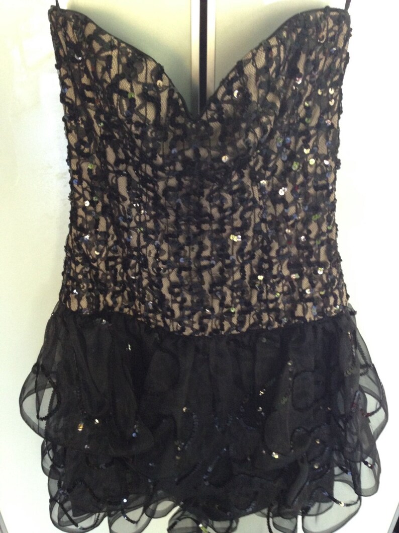 Petite Size 4, Vintage SAKS FIFTH AVENUE by Tracy Mills Designer Black Sequined Cocktail Dress image 1