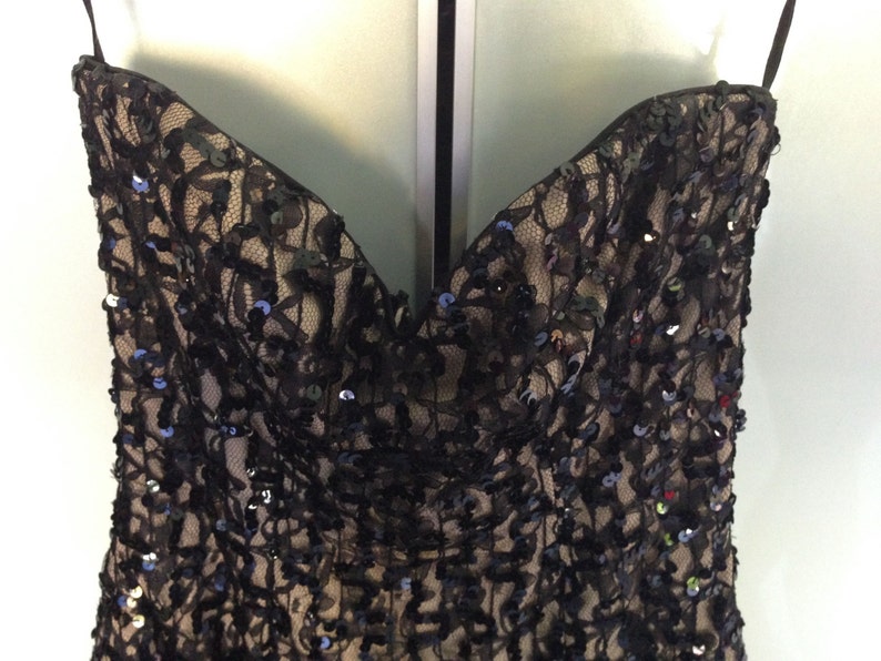 Petite Size 4, Vintage SAKS FIFTH AVENUE by Tracy Mills Designer Black Sequined Cocktail Dress image 2