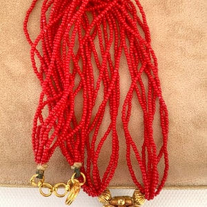 Petite Size Small, 14K South Indian GOLD Vermeil and RED Glass Seed Bead Necklace image 5