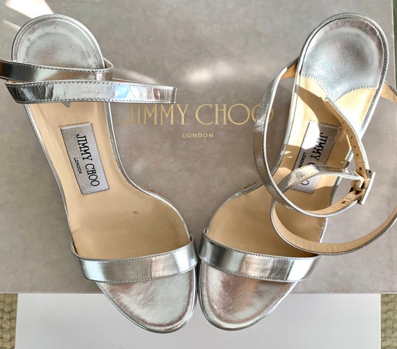 Women's Size 36 JIMMY CHOO Silver Strap Cork Wedg… - image 10