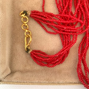 Petite Size Small, 14K South Indian GOLD Vermeil and RED Glass Seed Bead Necklace image 9