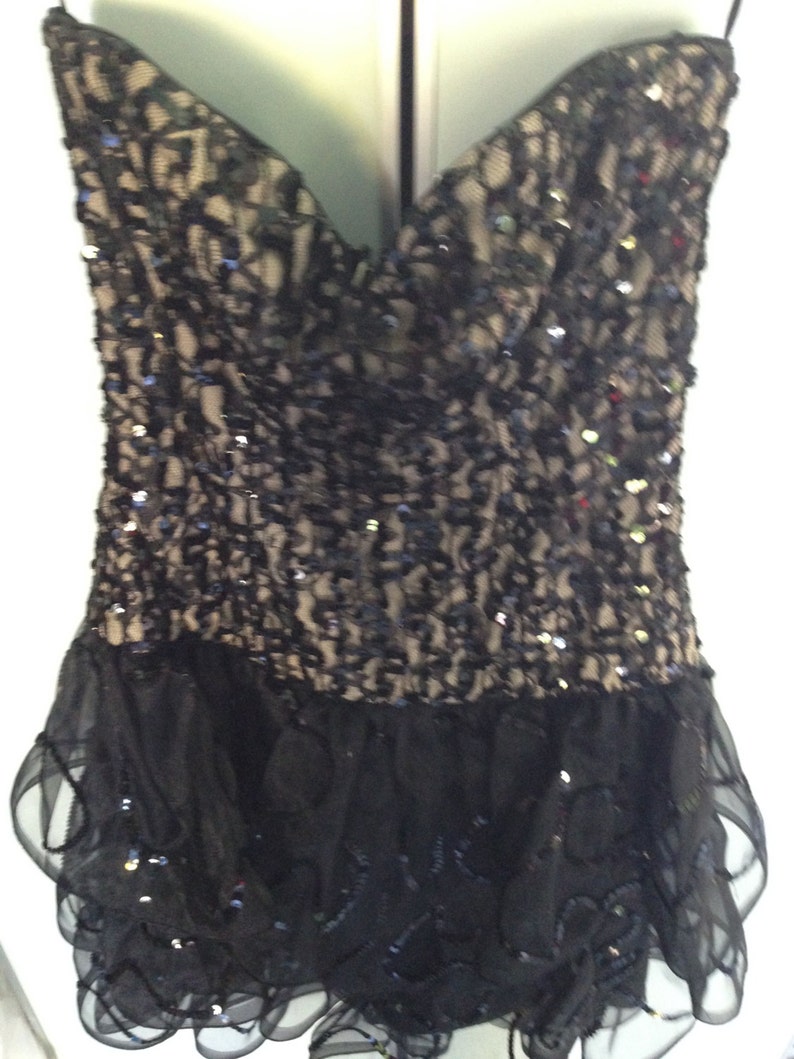 Petite Size 4, Vintage SAKS FIFTH AVENUE by Tracy Mills Designer Black Sequined Cocktail Dress image 4