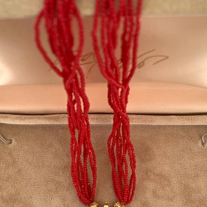 Petite Size Small, 14K South Indian GOLD Vermeil and RED Glass Seed Bead Necklace image 6