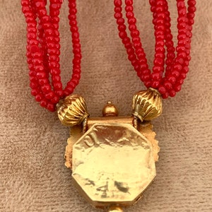 Petite Size Small, 14K South Indian GOLD Vermeil and RED Glass Seed Bead Necklace image 8