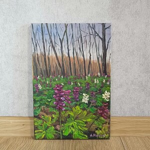 Forest flowers, landscape, small painting, oil painting, canvas, handmade, gift for mom, Ukrainian painting, Ukrainian art