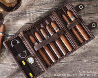 Handcrafted Leather Cigar Humidor – 7-Slot Travel Cigar Case