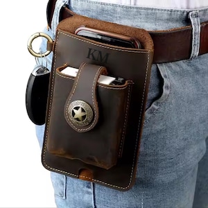 Funda de cuero para teléfono con cinturón – Riñonera utilitaria Burning Man, bolsa personalizada para festivales, senderismo, viajes o uso diario.