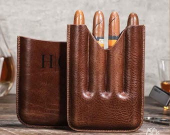 Personalisierte Ledertasche für 4 Zigarren: Groomsmen Geschenk