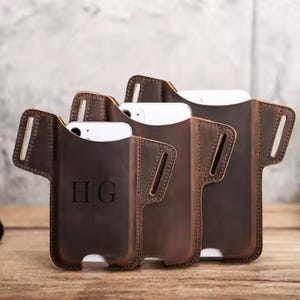 4 - Étui pour téléphone en cuir personnalisé de 6,7 pouces - Étui pour iPhone 14 16 Pro Max, support de ceinture pour téléphone intelligent, étui de transport en cuir utilitaire